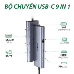Bộ chuyển đổi Ugreen 15600 USB Type-C sang HDMI, VGA, USB 3.0, LAN