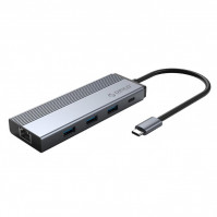 Cáp chuyển đổi 5 trong 1 Orico 5SXRJ-GY từ 3 cổng USB 3.0, 1 cổng Lan RJ45, 1 cổng sạc PD