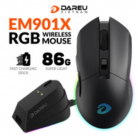 Chuột Gaming không dây Dareu EM901X RGB Superlight Wireless Black