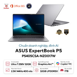 Laptop Asus ExpertBook P5405CSA-NZ0017W (Ultra 7 258V/ 32GB/ 1TB SSD/ 14 inch WQXGA/ 144Hz/ Win11/ Grey/ Vỏ nhôm/ Chuột/ Túi)