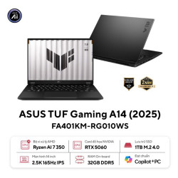 Laptop Asus TUF Gaming A14 FA401KM-RG010WS (AI 7 350/ 32GB/ 1TB SSD/ RTX 5060 8GB/ 14 inch 2.5K/ 165Hz/ Win 11/ Office/ Gray/ Vỏ nhôm)