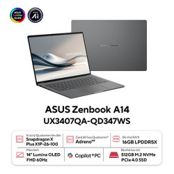 Laptop Asus Zenbook 14 UX3407QA-QD347WS (Snapdragon X  X1 26 100/ 16GB/ 512GB SSD/ 14 inch WUXGA/ Win 11/ Office/ Xám/ Vỏ nhôm)