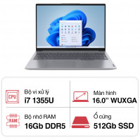 Laptop Lenovo ThinkBook 16 G6 IRL i7 (i7 1355U/ 16GB/ 512GB SSD/ 16 inch WUXGA/ Win11/ Grey/ Vỏ nhôm/ 2Y)