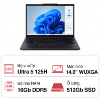 Laptop Lenovo ThinkPad T14 GEN 5 Ult 5 (Ultra 5 125H/ 16GB/ 512GB SSD/ 14 inch WUXGA/ NoOS/ Black/ Carbon/ 3Y)