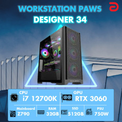 Máy tính PAWS DESIGNER 34 (I7 12700K/Z790/32GB/512Gb SSD/ RTX 3060 12Gb/750W)