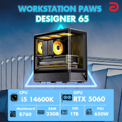 Máy tính PAWS DESIGNER 65 (Core i5 14600K/B760/32GB/RTX 5060 8Gb)